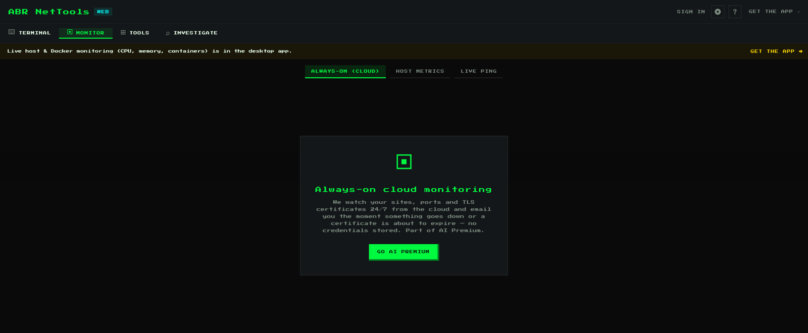NetTools — always-on cloud monitoring of sites, ports and TLS certificates